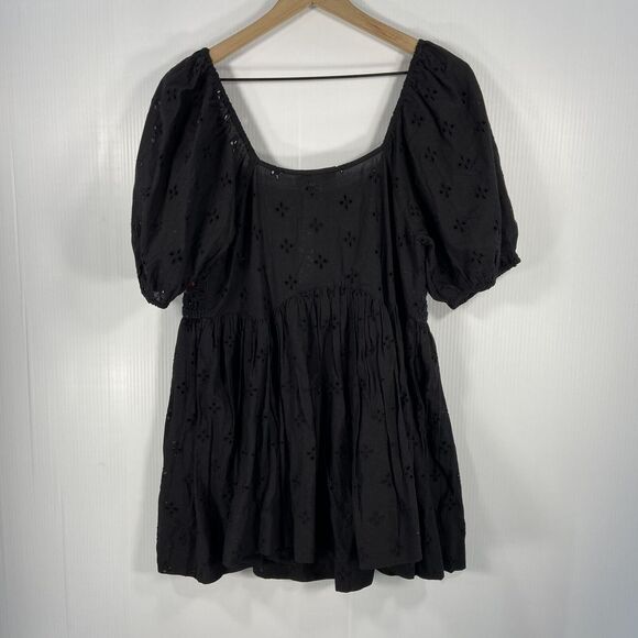 NWT Asos Black Mini Dress Granny Square Crochet Bodice Puff Sleeve Womens 0‎ - Picture 10 of 11